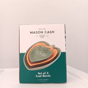 Mason Cash Set of 3 Leaf Shaped Bowls Green Orange In the Forest Collection GIft
